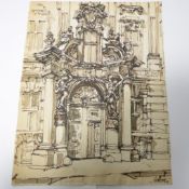 Architectural Ink And Wash Study Of Roman Basilica Doorway