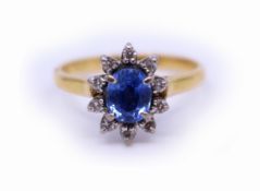 Cornflower Blue Sapphire & Diamond Cluster Ring