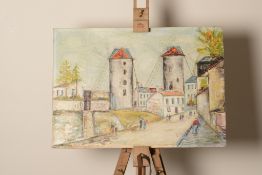 Oil on board. French scene. Unsigned.