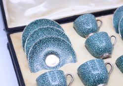 Cased Early 20th c. Royal Worcester Demitasse & Saucer Set with Silver Spoons