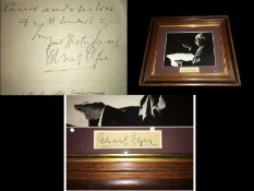 2 X EDWARD ELGAR AUTOGRAPHS - LETTER + FRAMED SIGNED AUTOGRAPH
