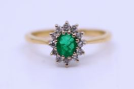 Emerald & Diamond 18ct Gold Cluster Ring