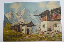 Mid 20Th Century Oil On Board Alpine Scene. Signed