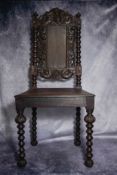 19th century carved oak hall chair