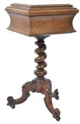 A C19th teapoy with original interior