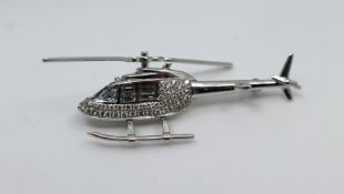 Diamond & Aquamarine 18ct White Gold Helicopter Brooch
