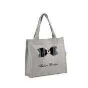 Grey - Contrast Color Design Bowknot Decoration Patent Women Handbag