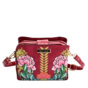 PURPLISH RED - Handbag With Retro Flower Printing Design
