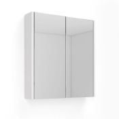 (CP64) 600mm Gloss White Double Door Mirror Cabinet. RRP £199.99. Double door opening concea...