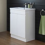 (CP69) 600mm Trent Gloss White Sink Cabinet - Floor Standing. Includes groove handles and sof...