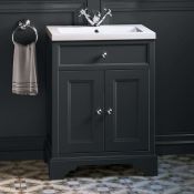 (TT11) 600mm Loxley Charcoal Vanity Unit - Floor Standing. RRP £649.99. Comes complete with ba...