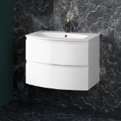 (TT29) 700mm Amelie High Gloss White Curved Vanity Unit - Wall Hung. Comes complete with basin....