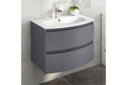 (TT13) 700mm Amelie Gloss Grey Curved Vanity Unit - Wall Hung. RRP £599.99. Comes complete wit...