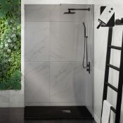 (TT14) 1200mm - 8mm Designer EasyClean Smoked Glass Wetroom Panel. RRP £499.99. Stylish smoked...