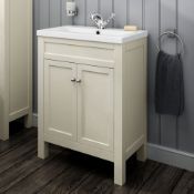 (H142) 600mm Melbourne Clotted Cream Double Door Vanity Unit - Floor Standing. RRP £499.99. CO...