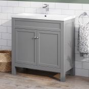 (TT69) 800mm Melbourne Earl Grey Double Door Vanity Unit - Floor Standing. RRP £774.99. Comes ...