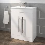 (Z70) 600mm Avon High Gloss White Basin Cabinet - Floor Standing. RRP £499.99. Comes complete ...