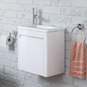 (Z227) 400mm Denver White Left Hand Cloakroom Vanity Unit - Wall Hung. RRP £399.99. Comes comp...