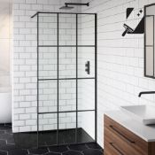 (AA38) 900mm - 8mm Designer Black Shoji Crittall Style Shower Screen. Stylish matte black finis...