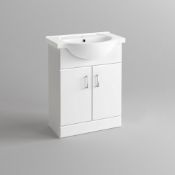(NV98) 650x300mm QUARTZ GLOSS WHITE BUILT IN BASIN CABINET. RRP £399.99. Pristine gloss white...