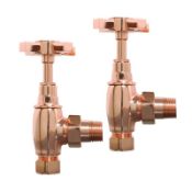 (AA102) Angled Copper Cross Head Traditional Radiator Valves. The brass base and anthracite pow...