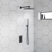 (AA125) Matte Black Thermostatic Shower and Large Head. RRP £399.99. Family friendly detacha...