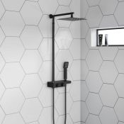 (AA62) Matte Black Square Thermostatic Mixer Shower Kit & Shelf. RRP £399.99. Manufactured fro...