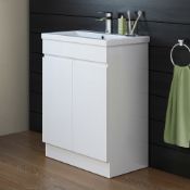 (PM114) 600mm Trent Gloss White Sink Cabinet - Floor Standing. Basin not included. Includes ...