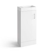 (Z29) 400mm White Slimline Freestanding Sink Unit. RRP £199.99. COMES COMPLETE WITH BASIN. St...