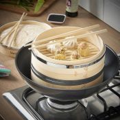 (CC134) 2 Tier Bamboo Steamer Create Authentic Chinese Cuisine at Home Ideal for Vegetables, ...