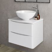 (TT151) 600mm Austin II Gloss White Countertop Unit and Sink - Wall Hung. RRP £499.99. Comes c...