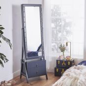 (CC66) Navy LED Storage Mirror with Drawers Full length mirror framed by 22 LED lights and fea...