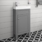 (CC111) 440mm Melbourne Earl Grey Cloakroom Vanity Unit - Floor Standing. RRP £299.99. Comes c...
