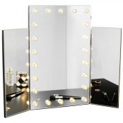 (CC162) Trifold Mirror with Warm LED Lights Large centre mirror with adjustable side mirrors ...