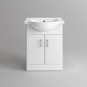 (J92) 550X300MM QUARTZ GLOSS WHITE BUILT IN BASIN CABINET. Basin not included. Pristine gloss w...