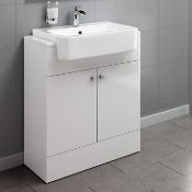 (NV70) 660mm White Harper Gloss Basin Vanity Unit - Floor Standing. Basin not included. Timele...