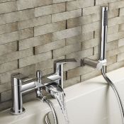 (QQ64) Denver Waterfall Bath Mixer Tap & Handheld Shower head. RRP £189.99. Chrome Plated Soli...