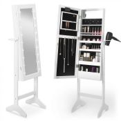 (QQ71) White LED Armoire Free standing mirror and jewellery cabinet holds up to 36 pairs of ea...