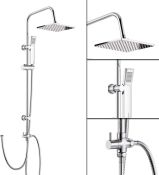 (JL130) Modern Chrome Riser Rail Mixer Square Shower Head Kit for Bath Tap .Chrome effect finis...