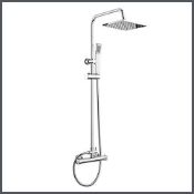 (JL57) Exposed Thermostatic 2-Way Bar Mixer Shower Set Chrome Valve 200mm Square Head + Handhel...