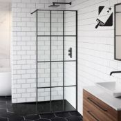 (JL67) 800mm - 8mm Designer Black Shoji Crittall Style Shower Screen. RRP £349.99. EasyClean c...