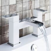 (QP204) White Niagra II Waterfall Bath Mixer Taps 1/4 turn solid brass valve with ceramic disc... (