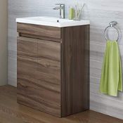 (TT71) Walnut Storage Cabinet & Ceramic Basin Vanity Unit Floor Standing. RRP £499.99 Comes co...