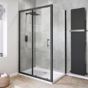 (CC80) 1200x800mm - 6mm Black Frame Sliding Shower Enclosure. RRP £517.99. Stylish matte black...