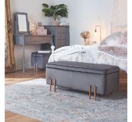 (JL38) Grey Velvet Storage Ottoman Bench Covered in soft and luxurious, plush velvet fabric,   (