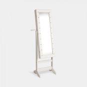 (AA188) White LED Armoire Free standing mirror and jewellery cabinet holds up to 36 pairs of ...