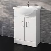 (PC108) 550x300mm Quartz Gloss White Built In Basin Cabinet. Comes complete with basin. RRP £3...(
