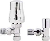 (H195) 15mm Thermostatic Chrome Angled Towel Radiator Valves 15mm Central Heat. Chrome Plated