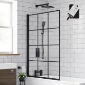 (CC45) 1000mm Shoji Crittall Style Black Bath Screen.RRP £369.99.6mm EasyClean glass - Our gla...