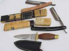 Sheath Knife And Two Cut Throat Razors
